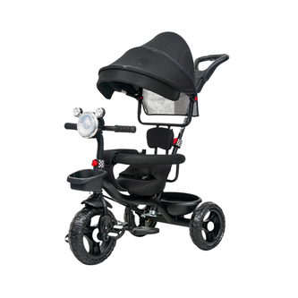 Keppz 4-in-1 Baby Tricycle with Headlight, Canopy, Safety Harness, and Push Handle.