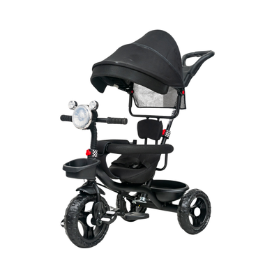 Keppz 4-in-1 Baby Tricycle with Headlight, Canopy, Safety Harness, and Push Handle.