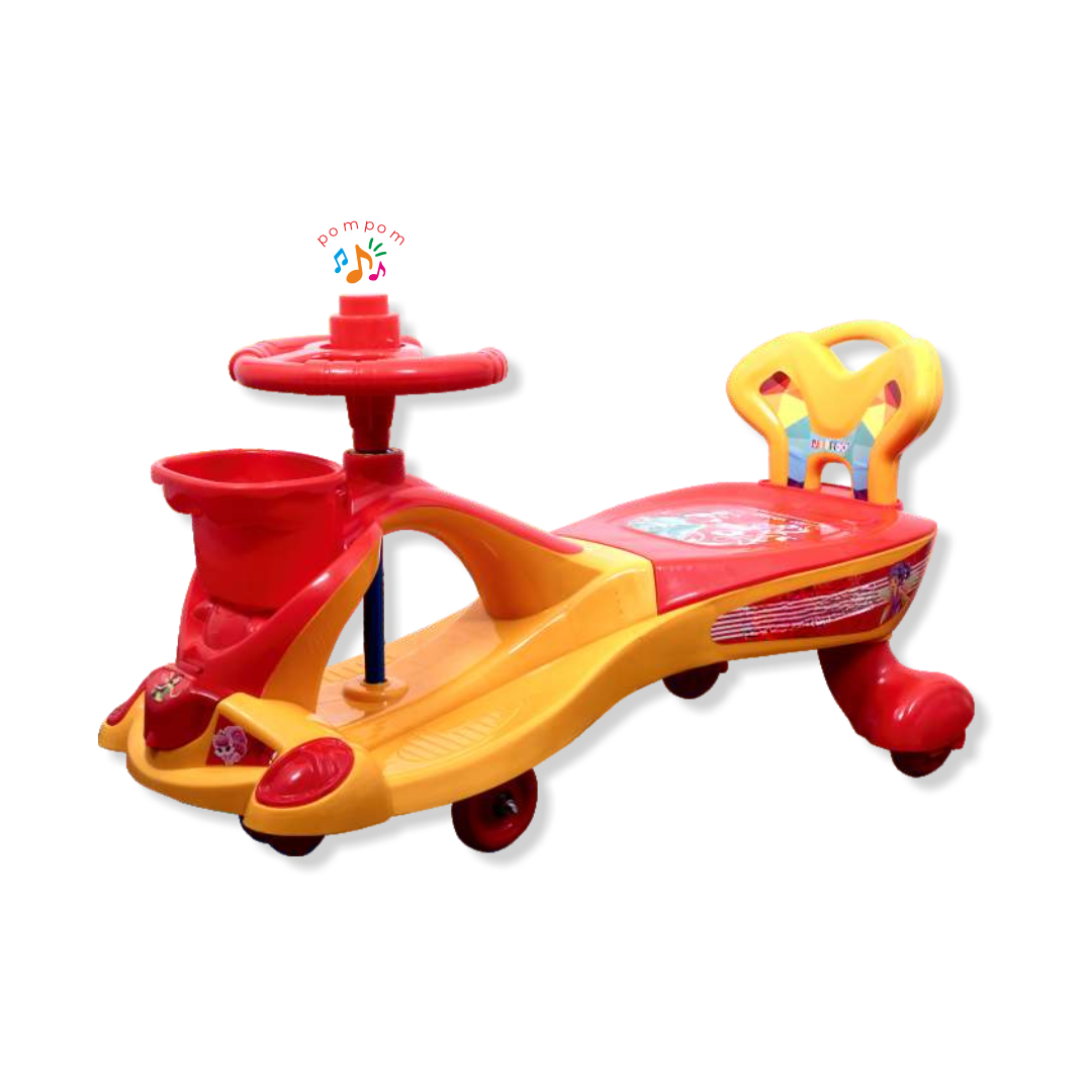 Keppz Musical Twist & Swing Car Ride-On for Kids Push and Pedal-Free Ride with Steering Wheel & Basket. - Keppz