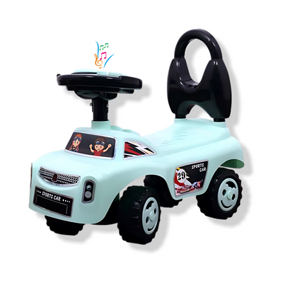 Keppz Musical Push Ride-On Sports Car for Kids  Mint Green & Black Foot-to-Floor Car with Steering Wheel & Backrest - Keppz