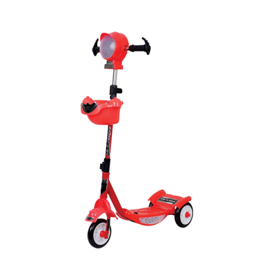 Keppz Red 3-Wheel Kids Scooter with Front Basket, LED Headlight & Adjustable Handle. - Keppz