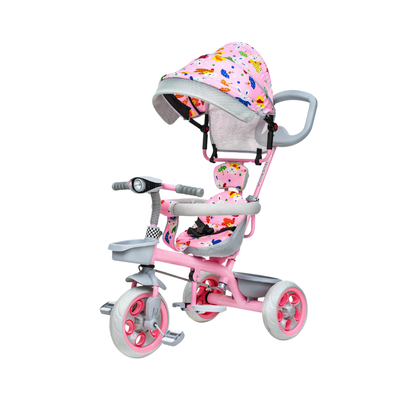 Keppz 4-in-1 Baby Tricycle with Canopy, Parental Handle, Storage Basket, and Safety Harness.