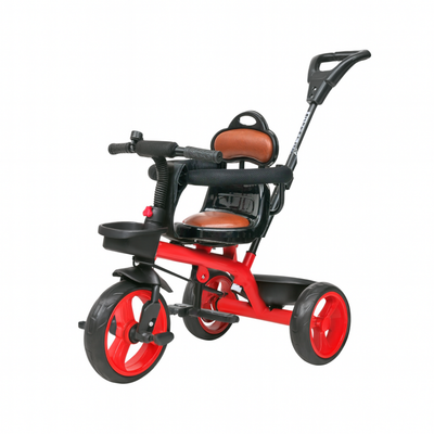 Keppz Baby Tricycle with Push Handle, Leather Seat, Safety Backrest, and Storage Basket  Beige - Keppz