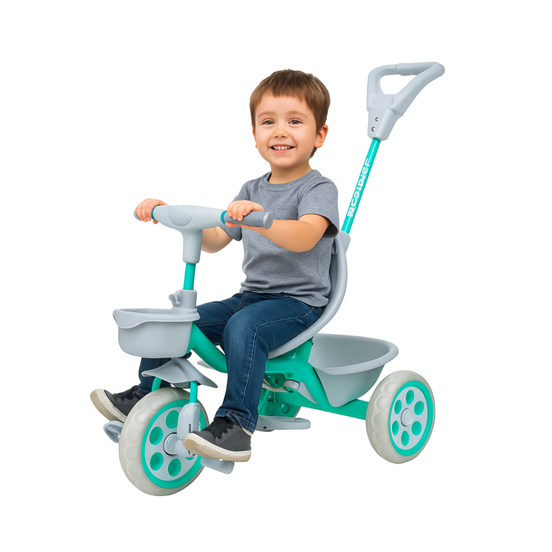 Keppz Compact Kids Tricycle with Push Handle & Seat Belt  Lightweight Baby Trike for 1.5 Years with Storage Basket. - Keppz