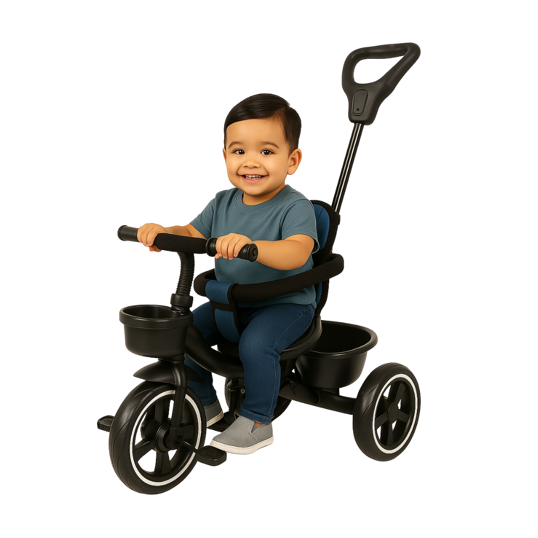 Keppz Cushioned Kids Tricycle with Backrest & Push Handle Baby Trike for 1.5 Years with Storage Basket & Safety Belt - Keppz