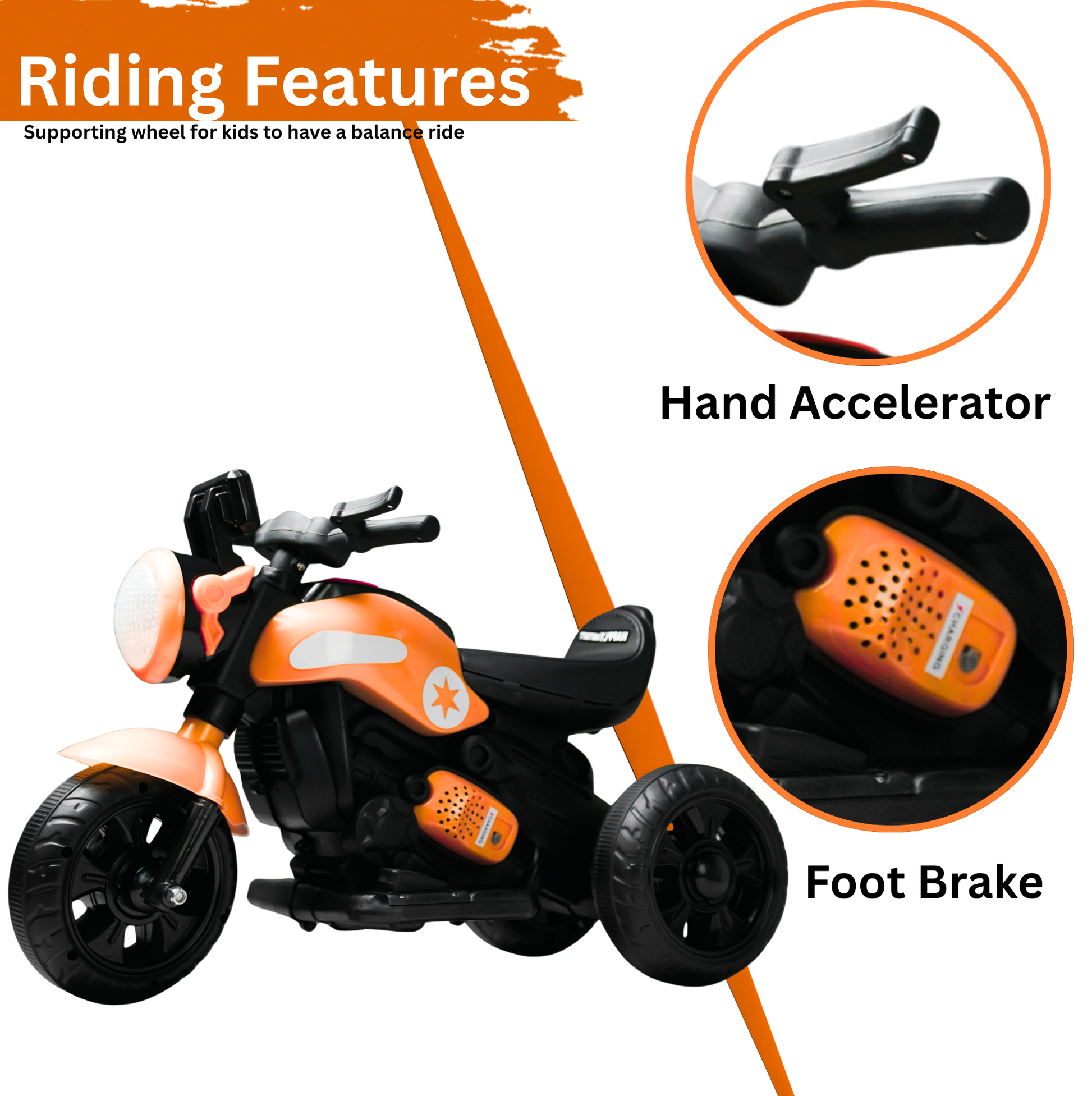 Keppz Yellow Battery Operated Ride-On Bike for Kids  With Headlight, Music & 3-Wheel Support. - Keppz