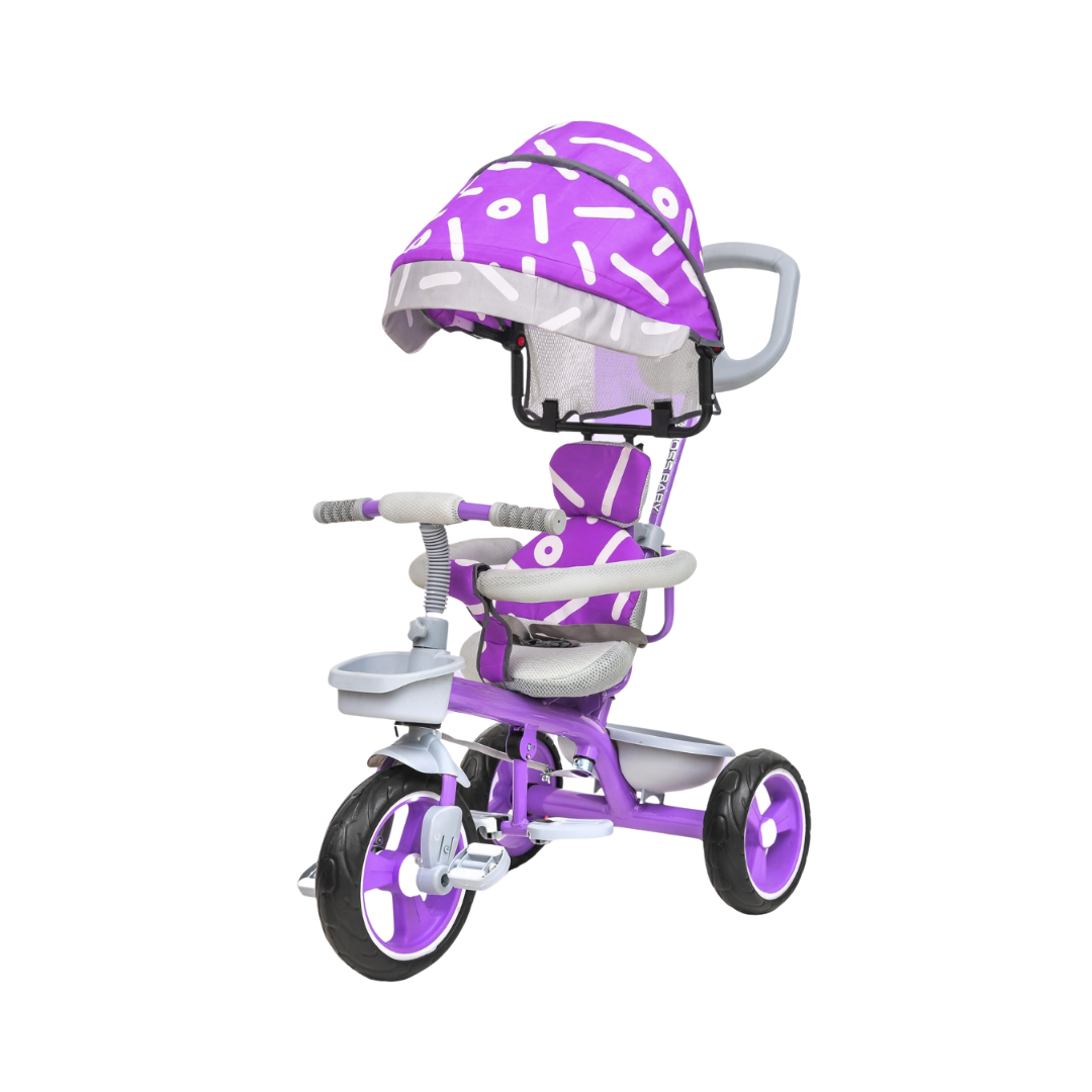 Keppz Stylish Kids Tricycle with Printed Canopy & Safety Belt  Baby Trike with Push Handle & Storage Basket for 1.5 Years. - Keppz