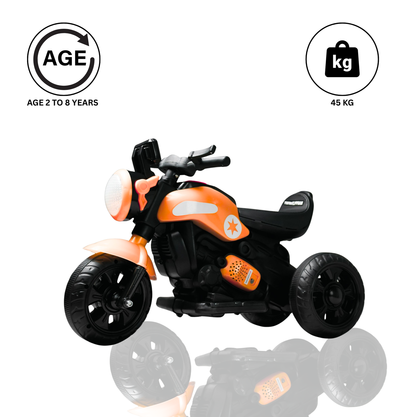 Keppz Yellow Battery Operated Ride-On Bike for Kids  With Headlight, Music & 3-Wheel Support. - Keppz