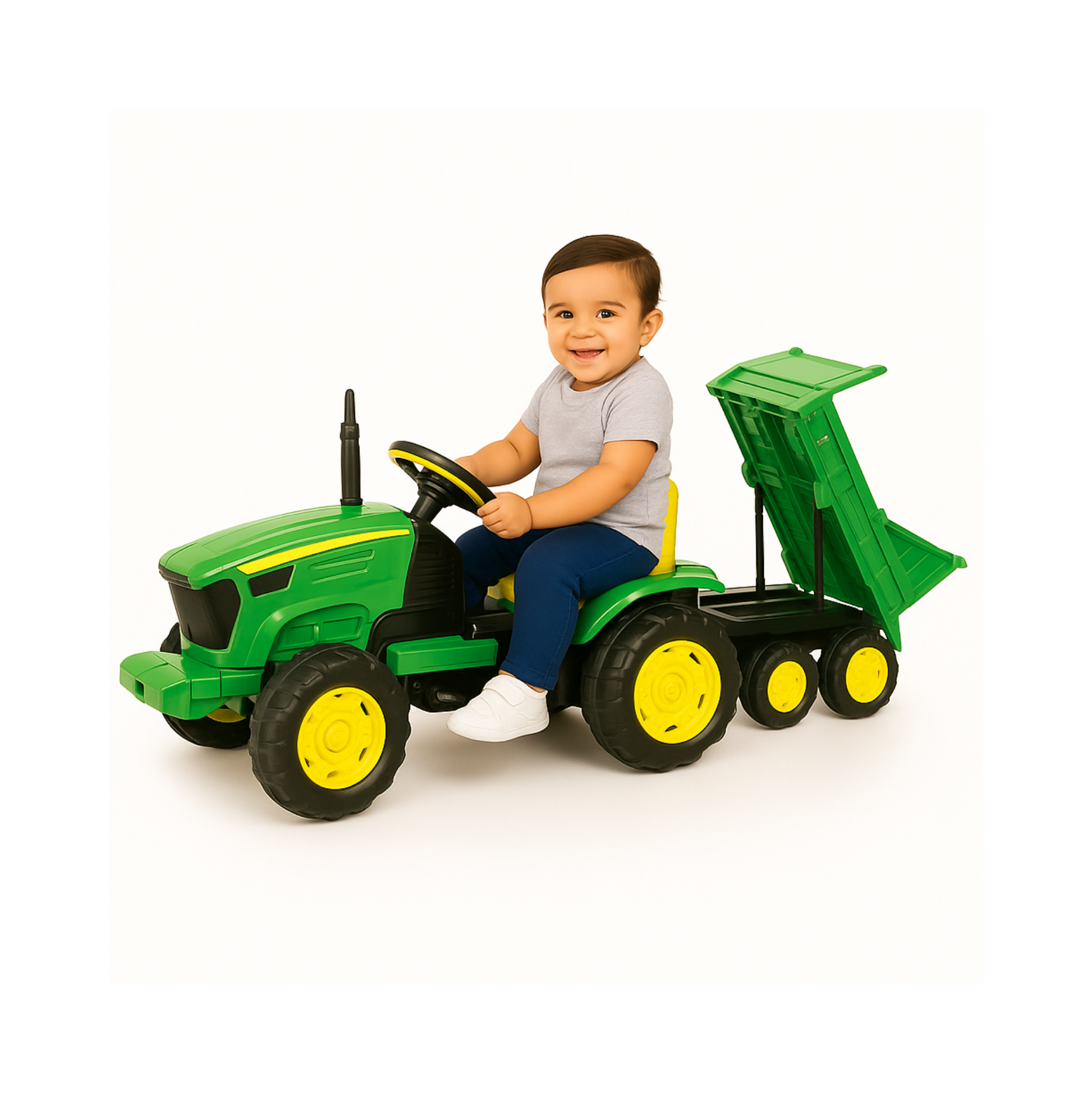 Keppz Kids Ride-On Tractor with Detachable Trailer, Steering Wheel, and Pedal Control. - Keppz