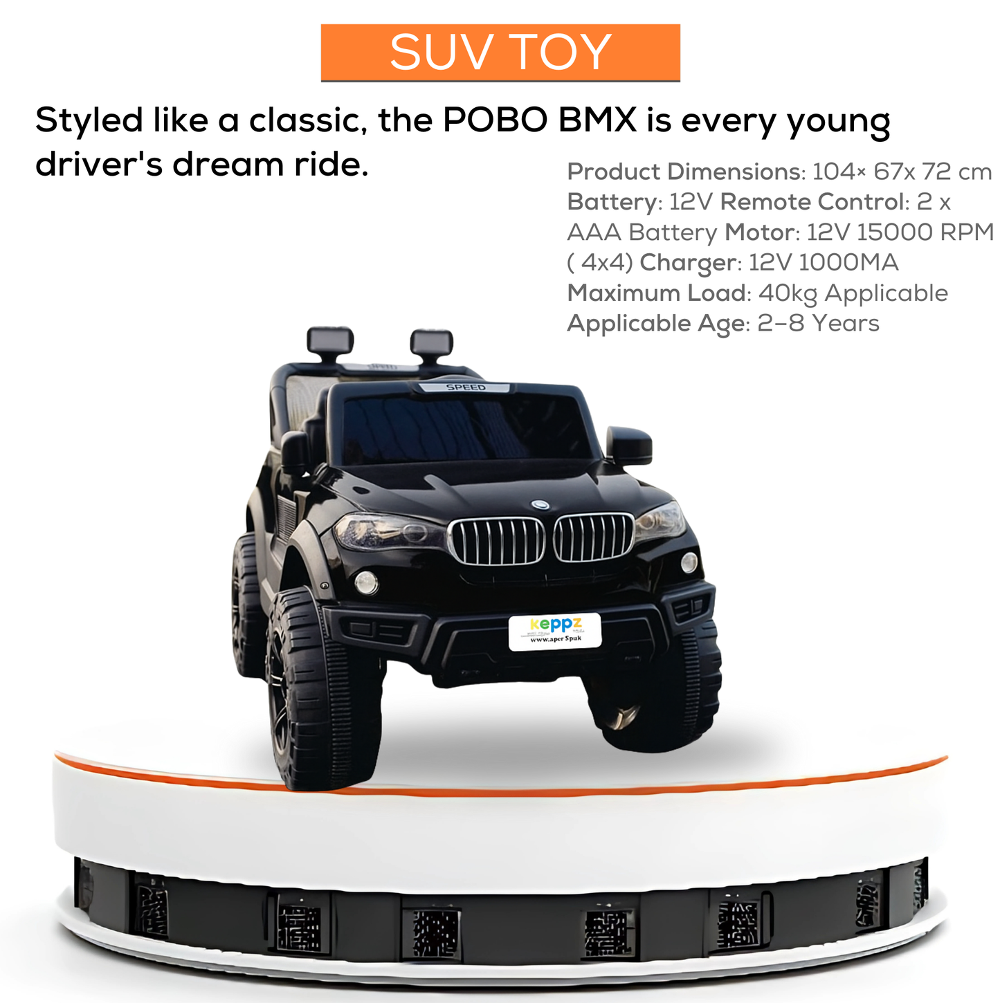 Keppz Battery Operated Ride-On SUV Jeep for Kids with Music, Lights, Remote Control. - Keppz