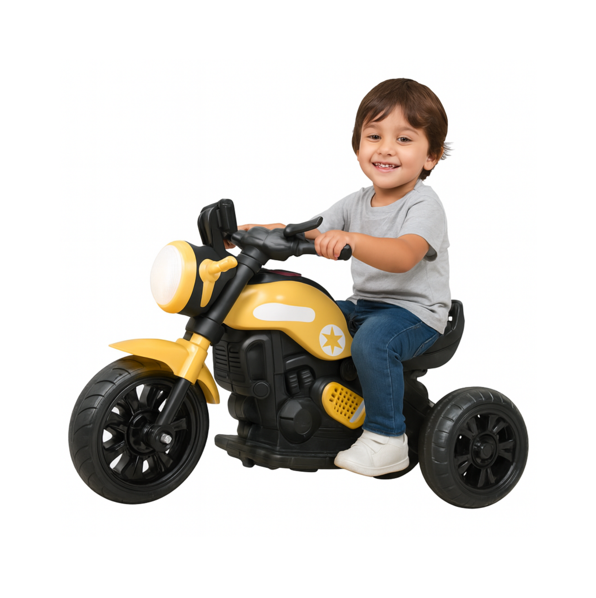 Keppz Yellow Battery Operated Ride-On Bike for Kids  With Headlight, Music & 3-Wheel Support. - Keppz