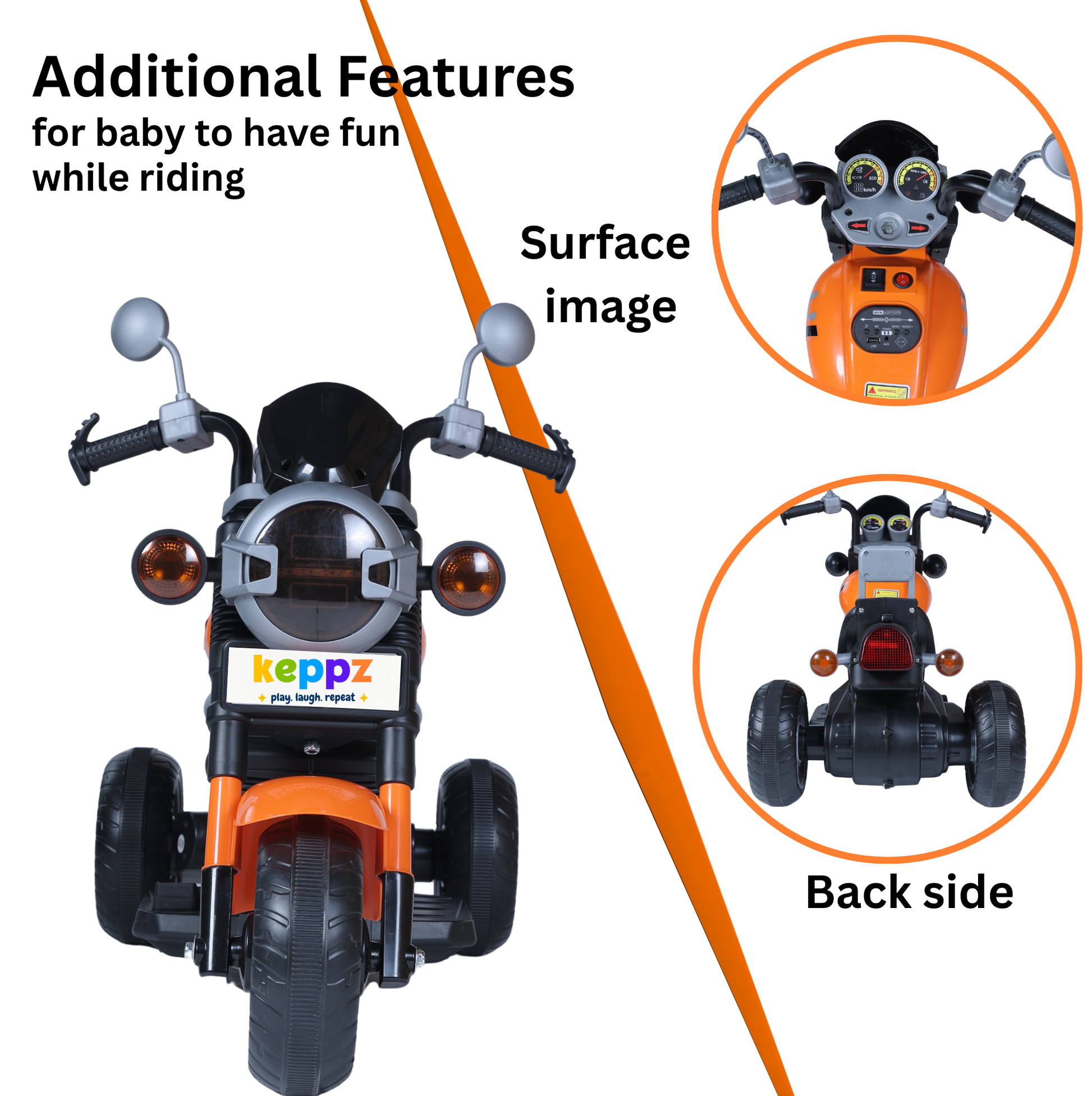 Keppz Red Battery Ride-On Sports Bike – Kids Trike with Lights & Music