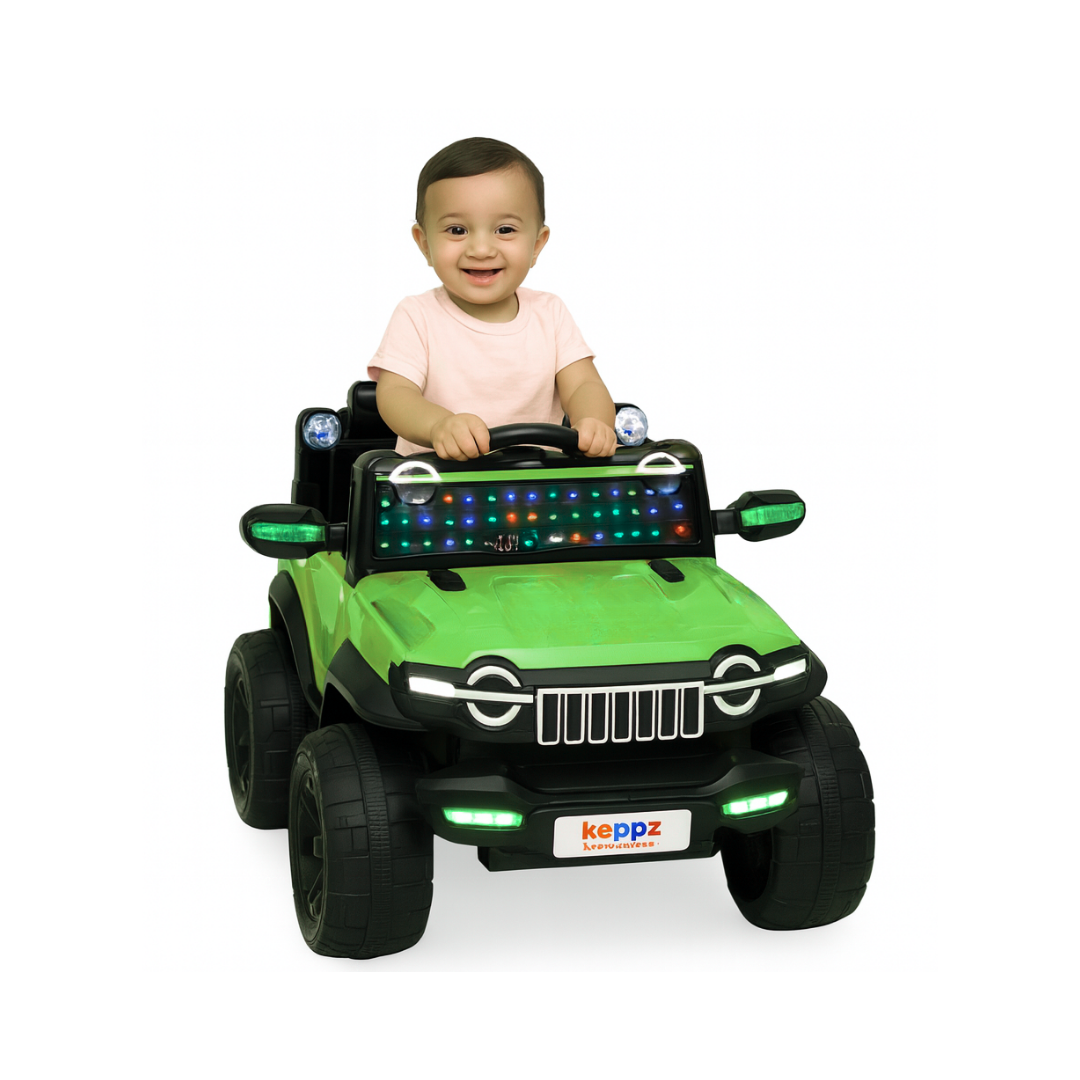 Keppz Kids Electric Ride-On Jeep  Red, 4-Wheel Off-Road Design - Keppz