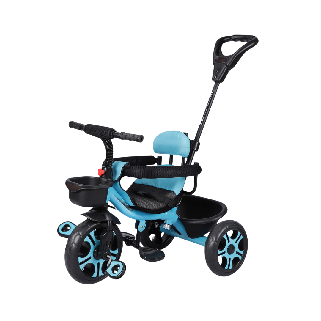Keppz Cushioned Kids Tricycle with Backrest & Push Handle Baby Trike for 1.5 Years with Storage Basket & Safety Belt - Keppz