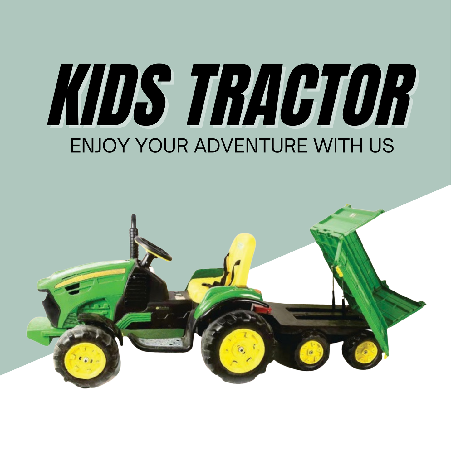 Keppz Kids Ride-On Tractor with Detachable Trailer, Steering Wheel, and Pedal Control. - Keppz