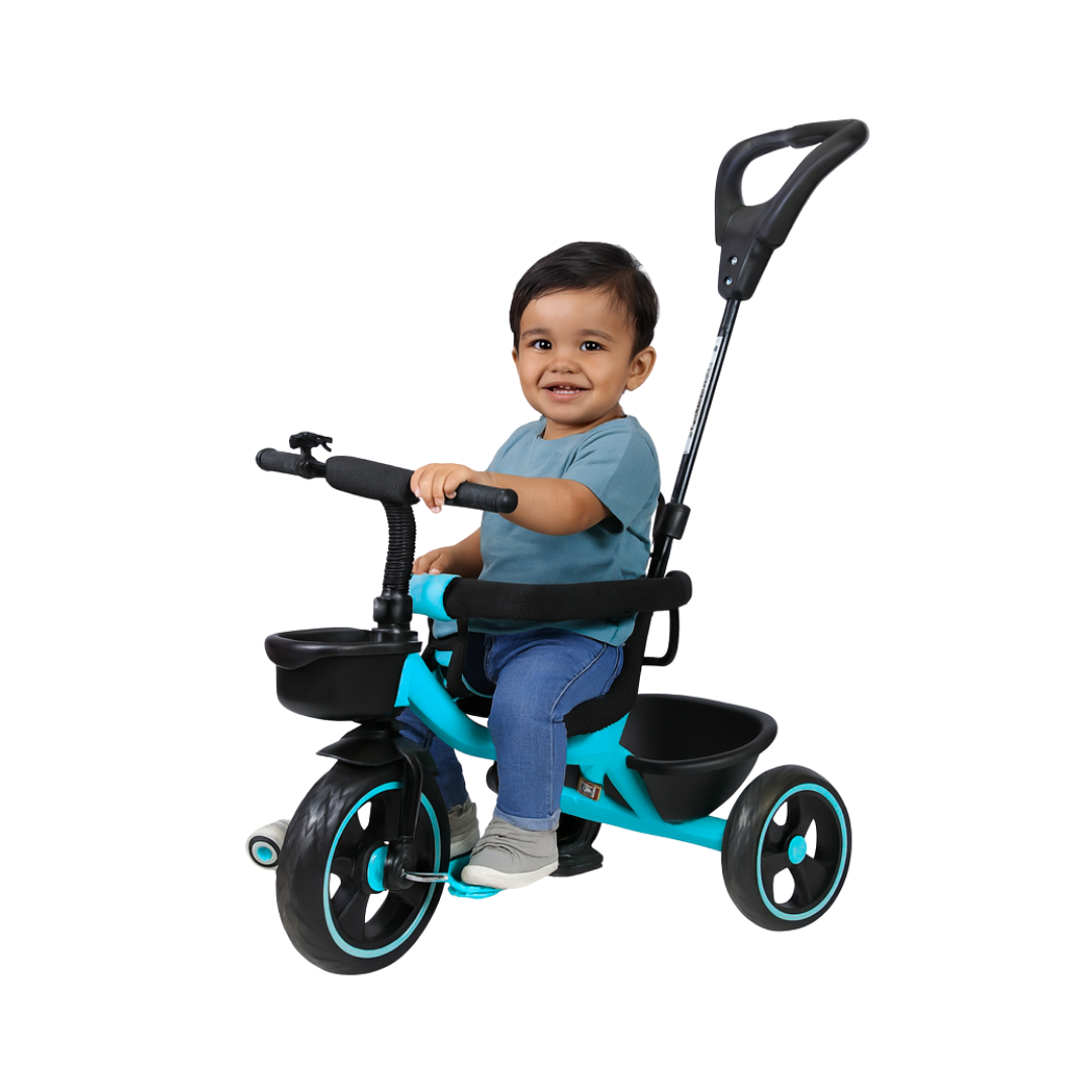 Keppz Cushioned Kids Tricycle with Backrest & Push Handle Baby Trike for 1.5 Years with Storage Basket & Safety Belt - Keppz