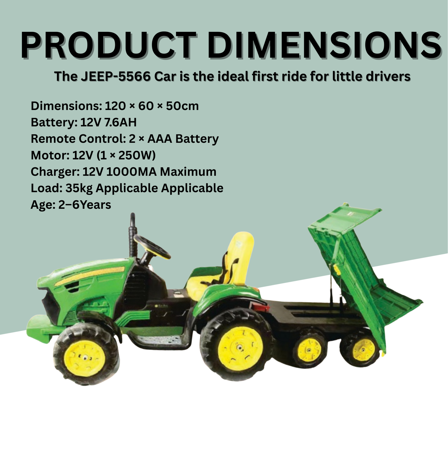Keppz Kids Ride-On Tractor with Detachable Trailer, Steering Wheel, and Pedal Control. - Keppz