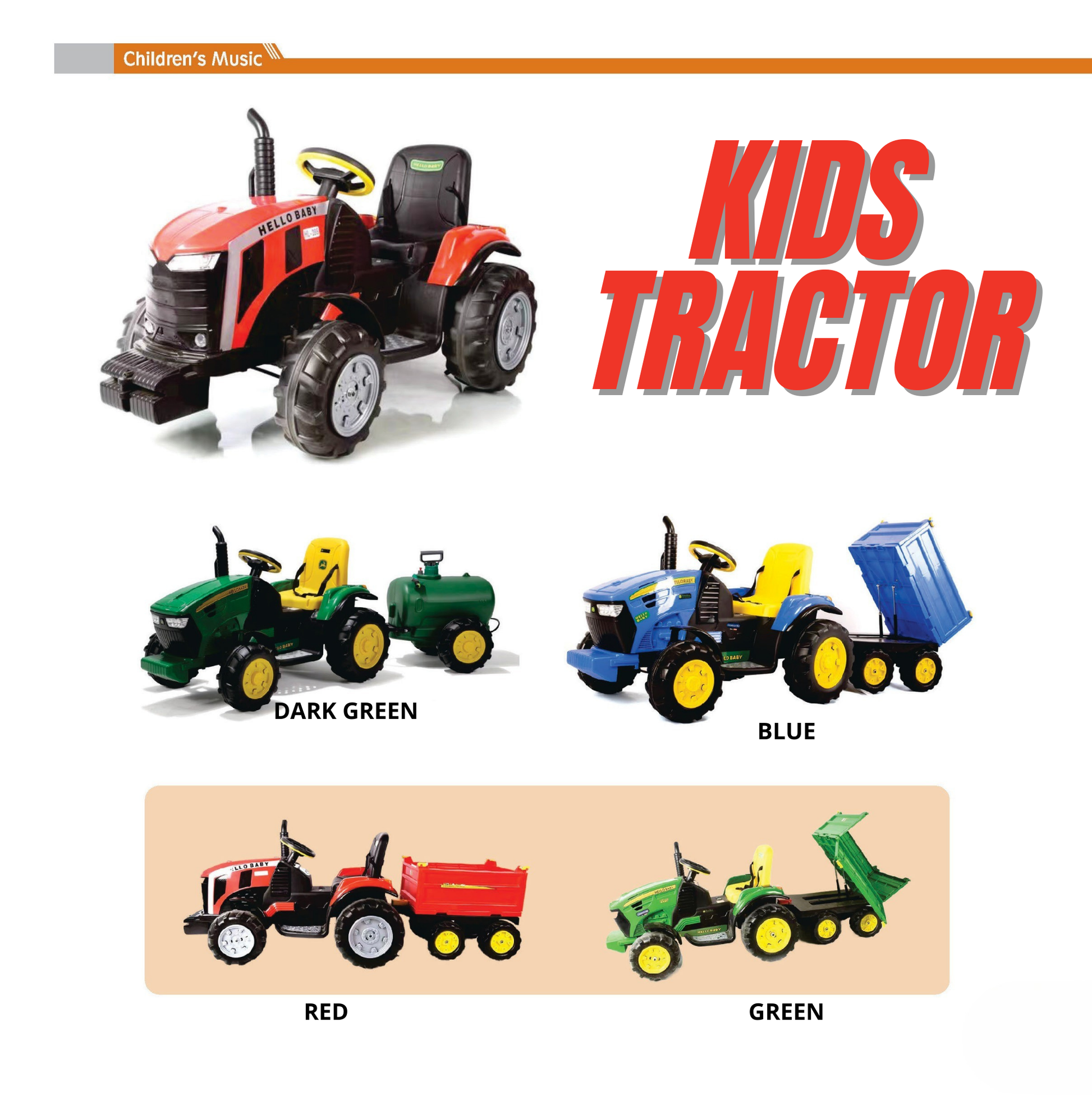 Keppz Kids Ride-On Tractor with Detachable Trailer, Steering Wheel, and Pedal Control. - Keppz