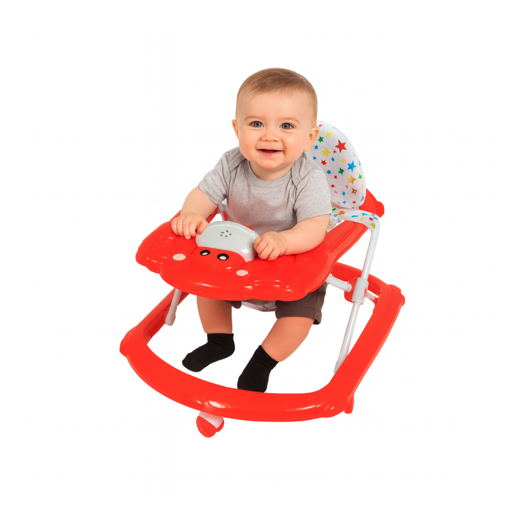 Keppz Baby Walker with Musical Toy Tray  Safe, Comfortable & Fun Learning Walker (Red). - Keppz