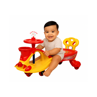 Keppz Musical Twist & Swing Car Ride-On for Kids Push and Pedal-Free Ride with Steering Wheel & Basket. - Keppz