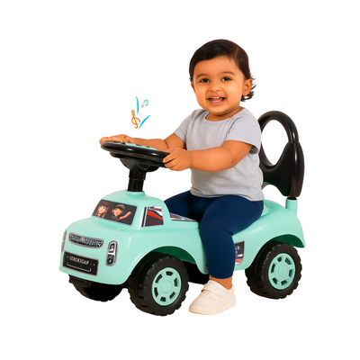 Keppz Musical Push Ride-On Sports Car for Kids  Mint Green & Black Foot-to-Floor Car with Steering Wheel & Backrest - Keppz