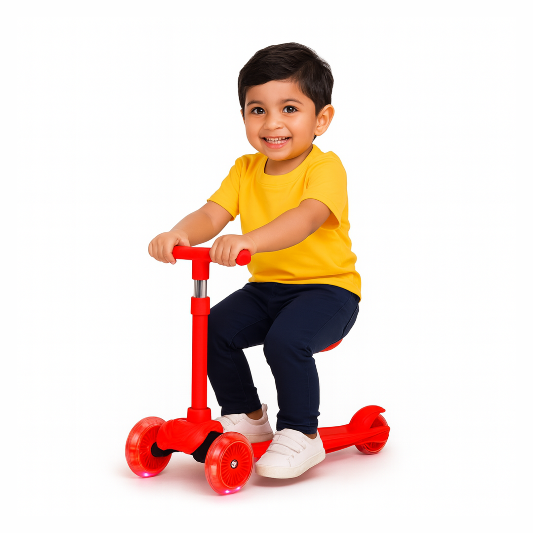 Keppz Kids 3-Wheel LED Scooter with Adjustable Height, Anti-Rust Aluminium Handle, and Brake Pedal. - Keppz