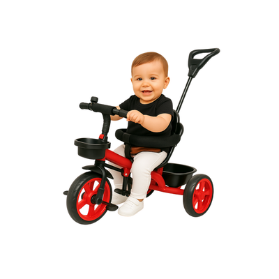 Keppz Baby Tricycle with Push Handle, Leather Seat, Safety Backrest, and Storage Basket  Beige - Keppz