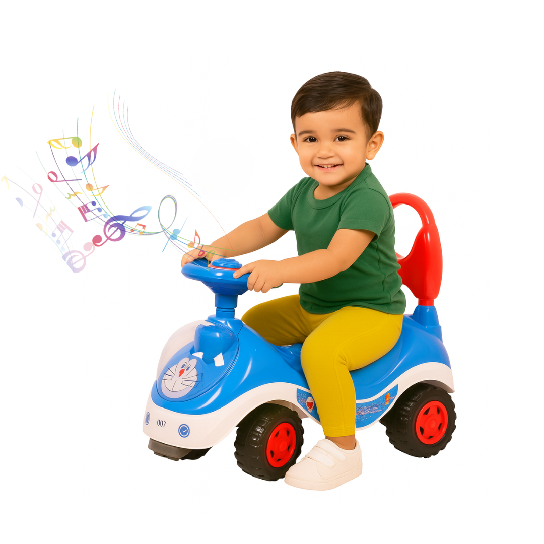 Keppz Musical Push Ride-On Car for Kids Foot-to-Floor Car with Steering Wheel & Backrest.