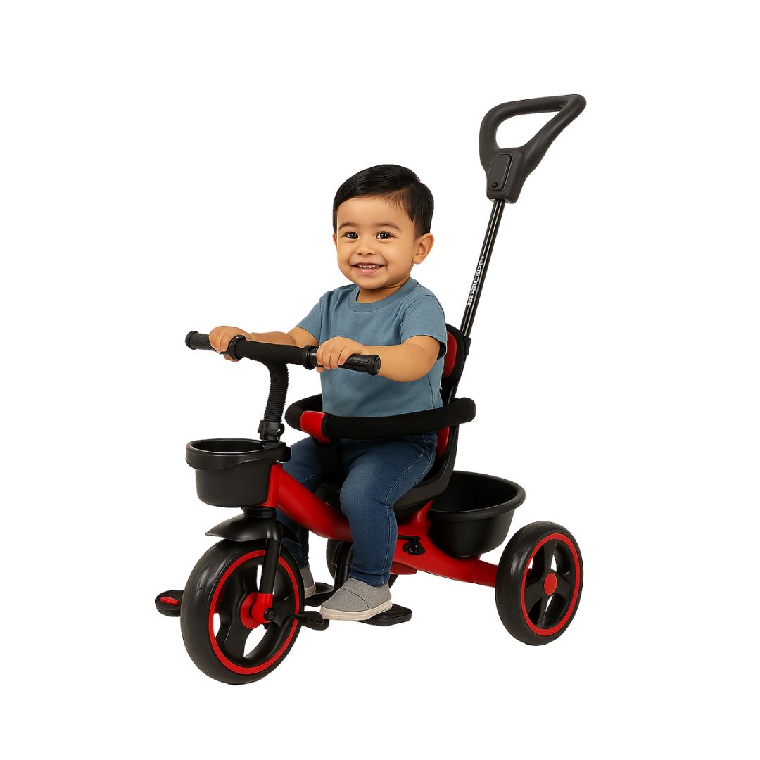 Keppz Cushioned Kids Tricycle with Backrest & Push Handle Baby Trike for 1.5 Years with Storage Basket & Safety Belt - Keppz