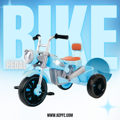 Keppz Kids Ride-On Motorcycle Style Tricycle  Sturdy Blue Pedal Bike with Comfortable Seat & Handle