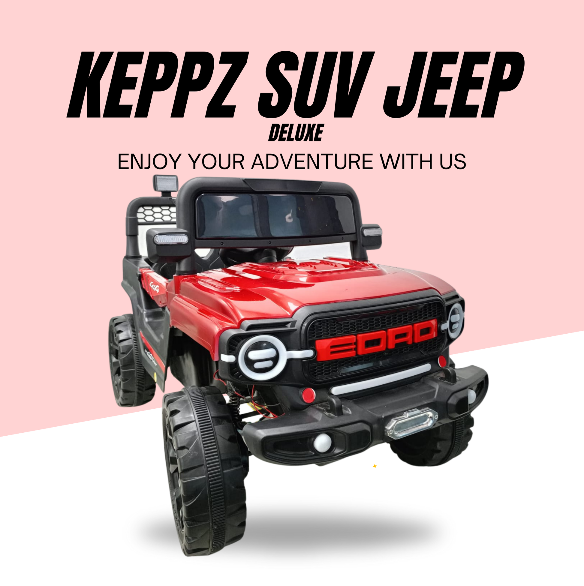 Keppz Red EORD Electric Ride-On Jeep for Kids  Dual Motor, LED Lights, Music System. - Keppz