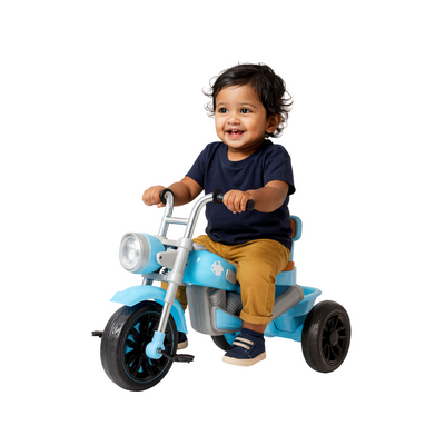 Keppz Kids Ride-On Motorcycle Style Tricycle  Sturdy Blue Pedal Bike with Comfortable Seat & Handle - Keppz