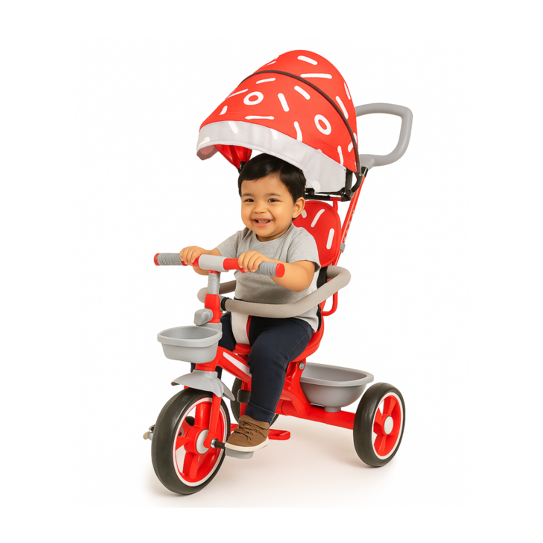 Keppz Stylish Kids Tricycle with Printed Canopy & Safety Belt  Baby Trike with Push Handle & Storage Basket for 1.5 Years. - Keppz