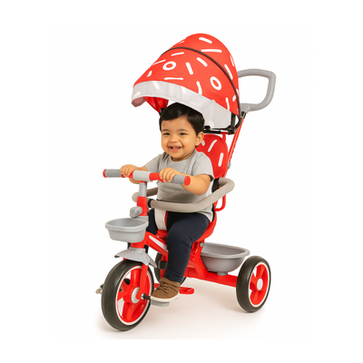 Keppz Stylish Kids Tricycle with Printed Canopy & Safety Belt  Baby Trike with Push Handle & Storage Basket for 1.5 Years. - Keppz