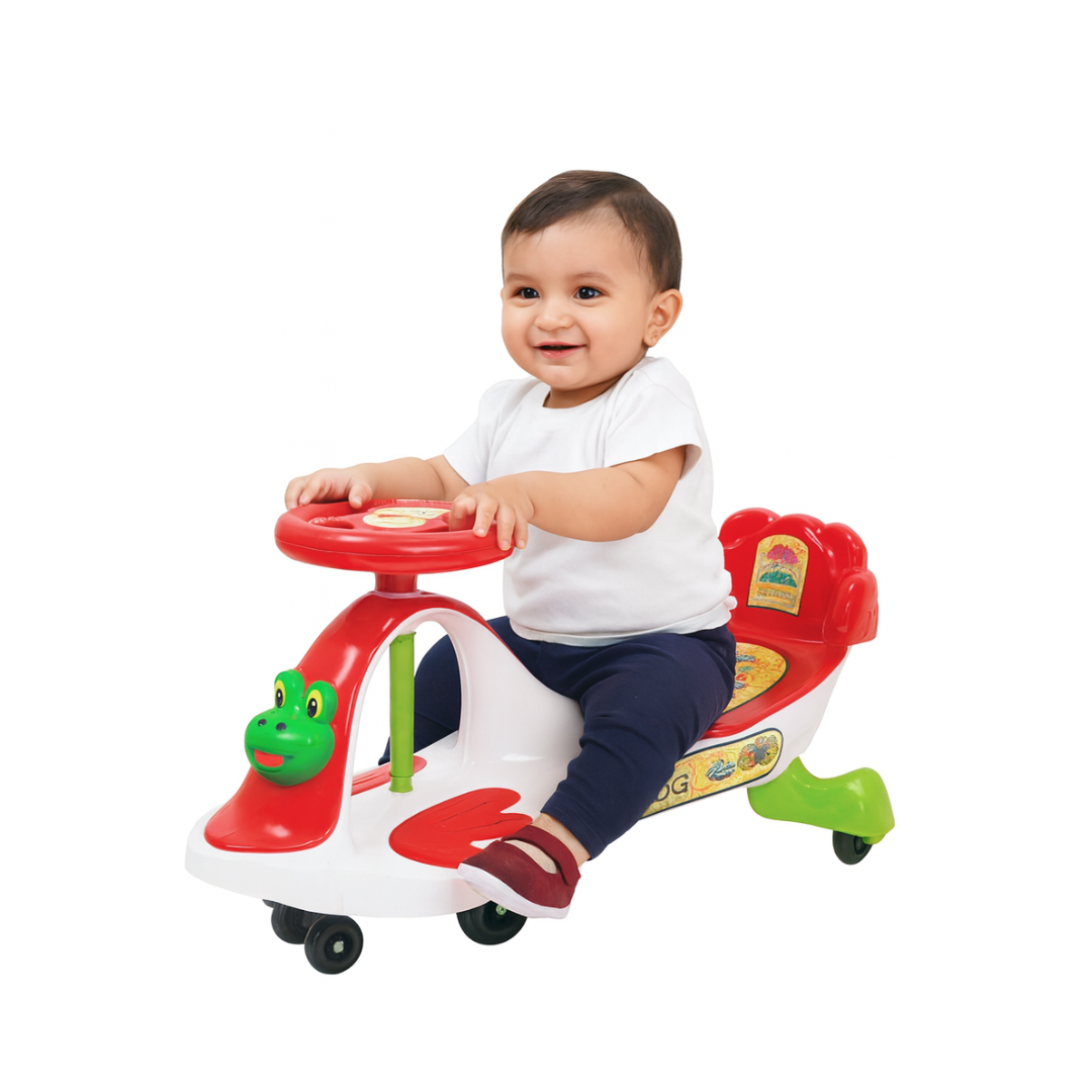 Keppz Kids Frog Ride-On Swing Car with Steering Wheel  Red & White Push Ride for Boys & Girls - Keppz