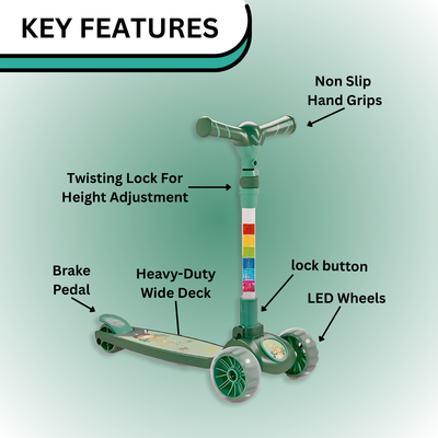 Keppz 3-Wheel Kick Scooter for Kids with Adjustable Handle & LED Wheels. - Keppz