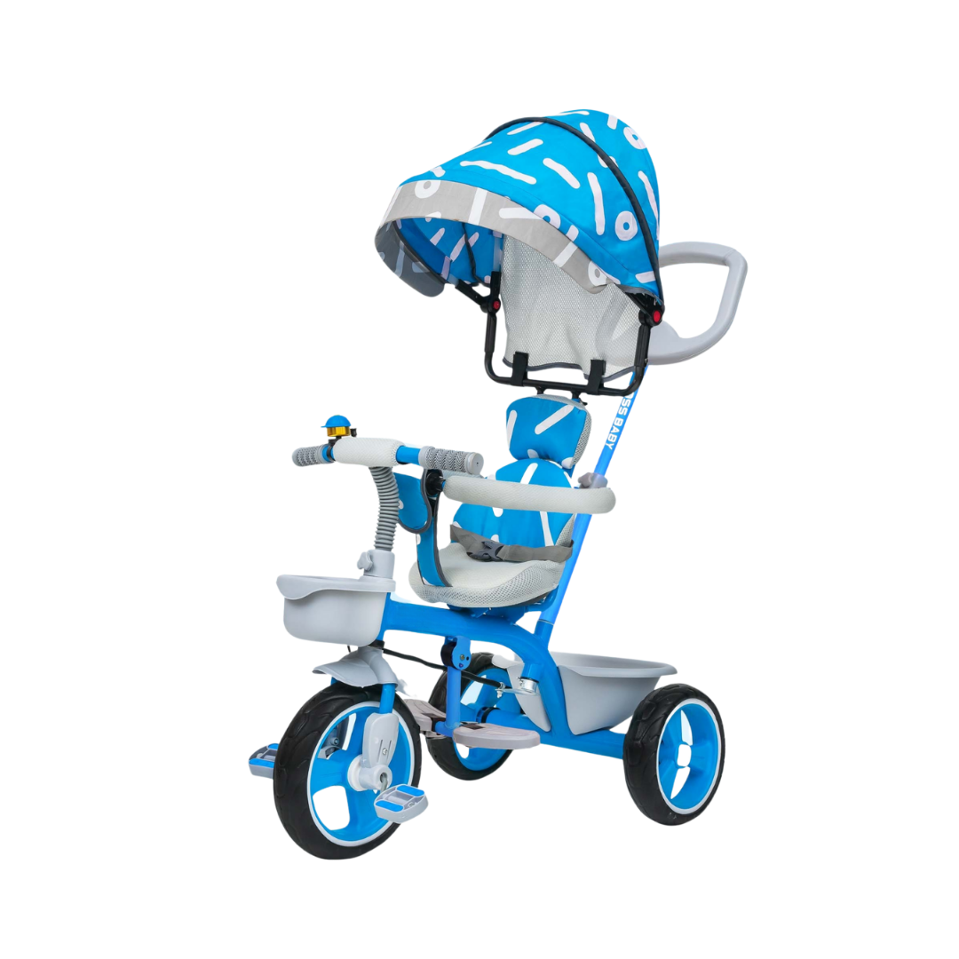 Keppz Stylish Kids Tricycle with Printed Canopy & Safety Belt  Baby Trike with Push Handle & Storage Basket for 1.5 Years. - Keppz