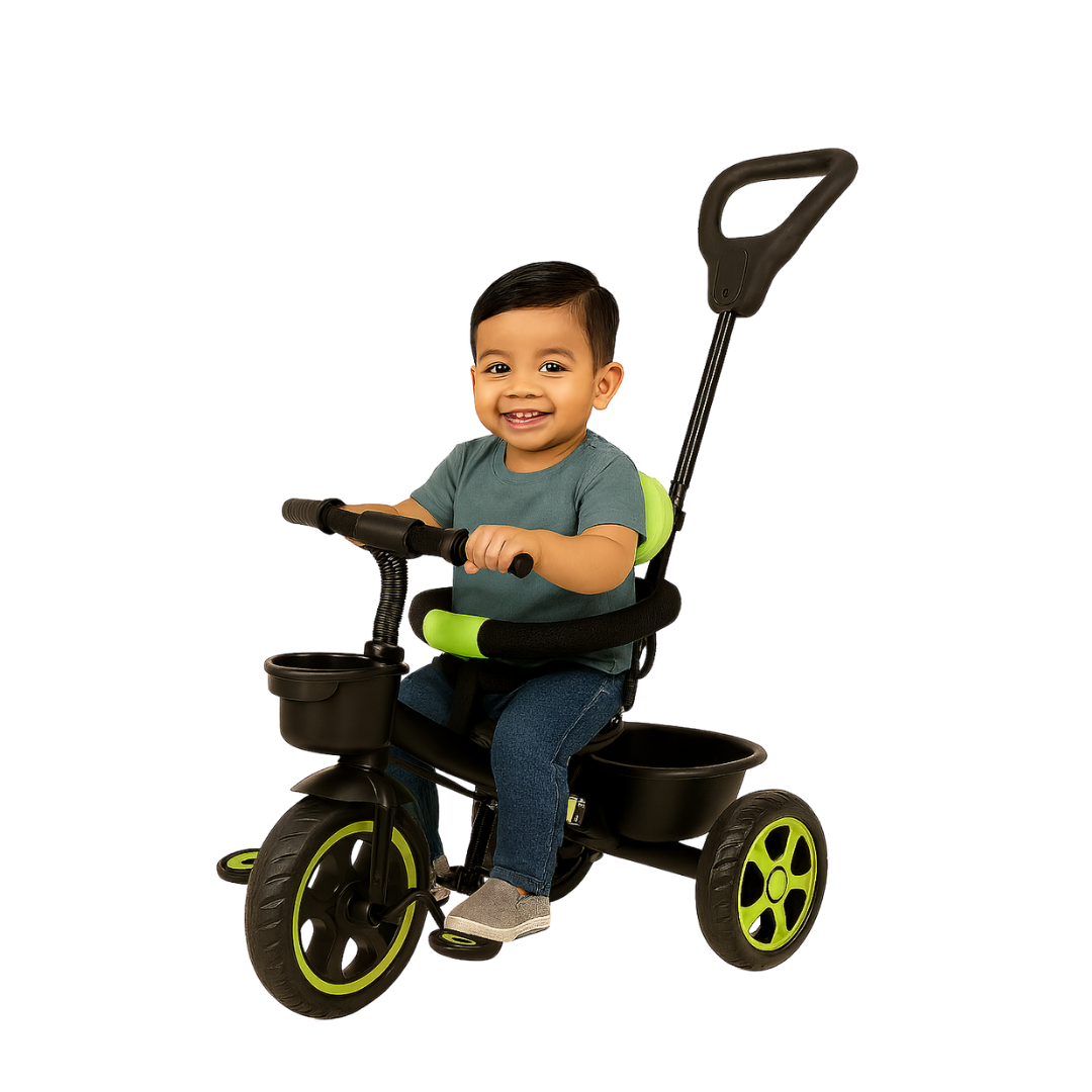 Keppz Cushioned Kids Tricycle with Backrest & Push Handle Baby Trike for 1.5 Years with Storage Basket & Safety Belt - Keppz