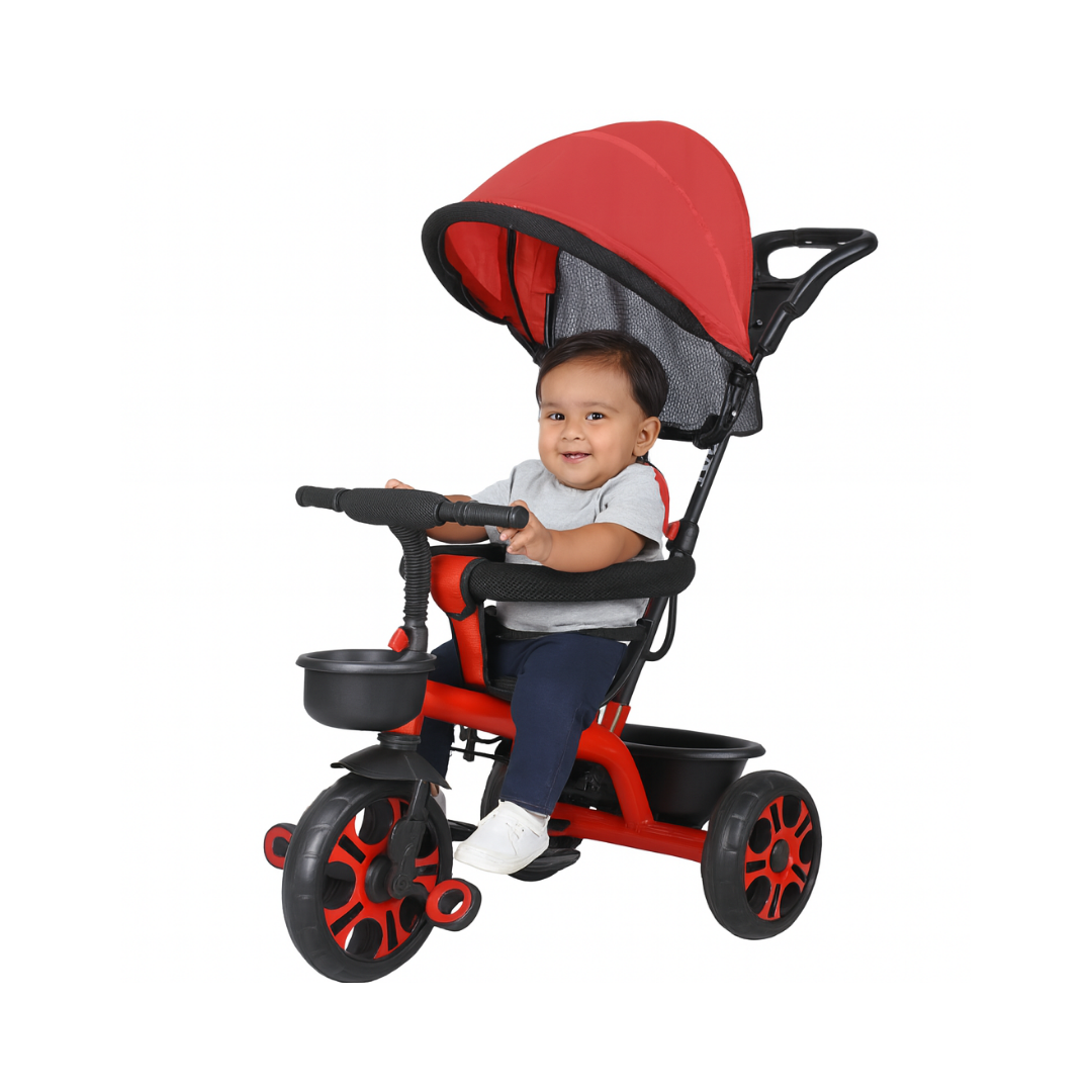 Keppz 4-in-1 Kids Tricycle with Canopy, Safety Harness & Parent Push Handle.