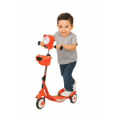Keppz Red 3-Wheel Kids Scooter with Front Basket, LED Headlight & Adjustable Handle. - Keppz