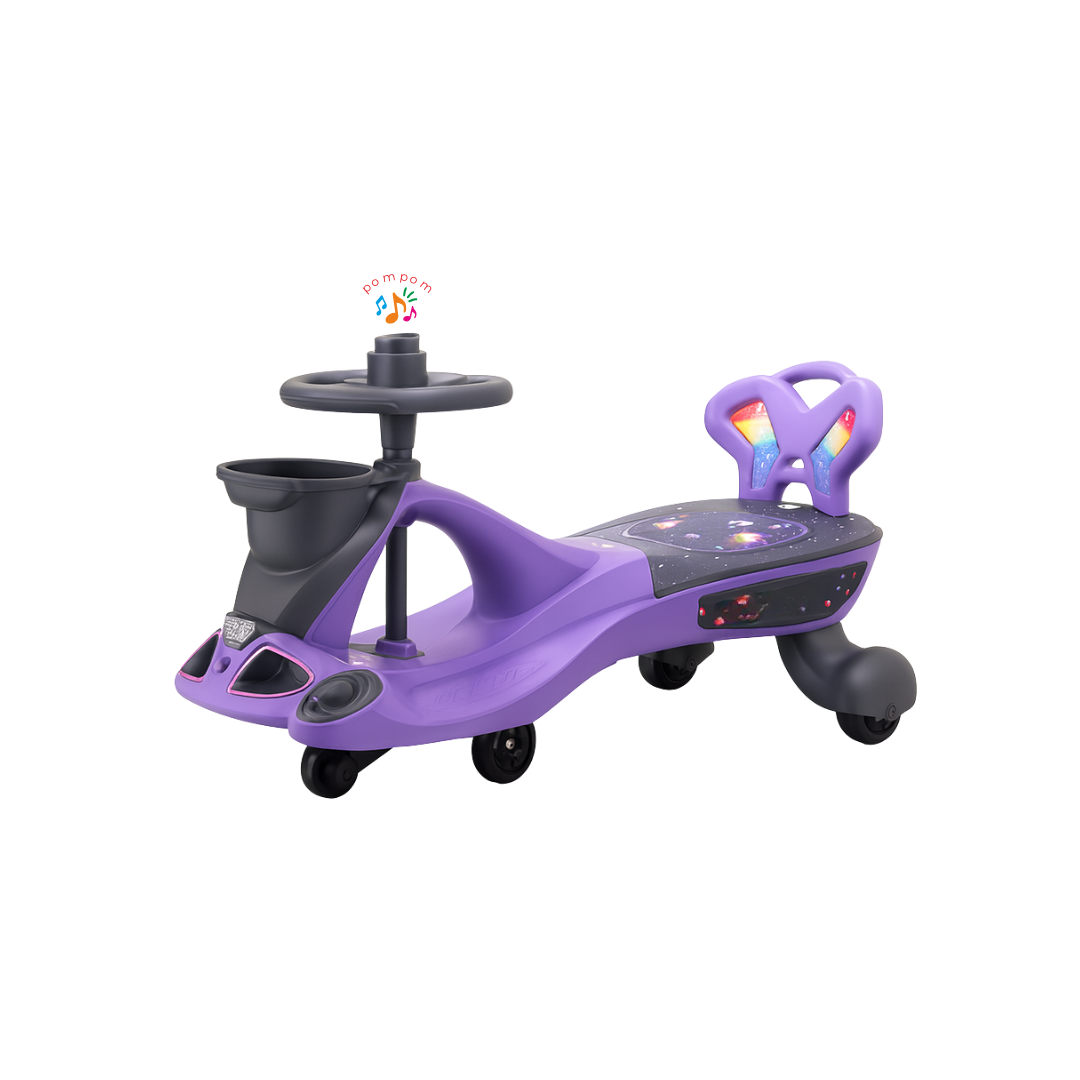 Keppz Musical Twist & Swing Car Ride-On for Kids Push and Pedal-Free Ride with Steering Wheel & Basket. - Keppz