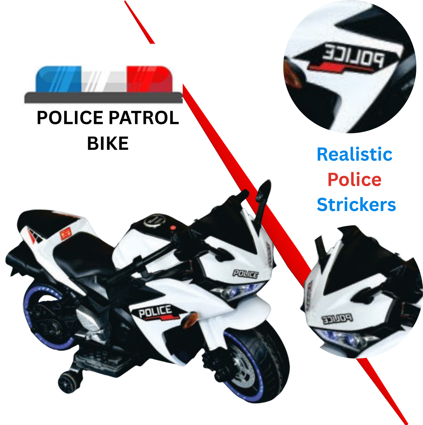 Keppz, Sports Ride-On Bike with Music, LED Lights, and Support Wheels  R3 Design.