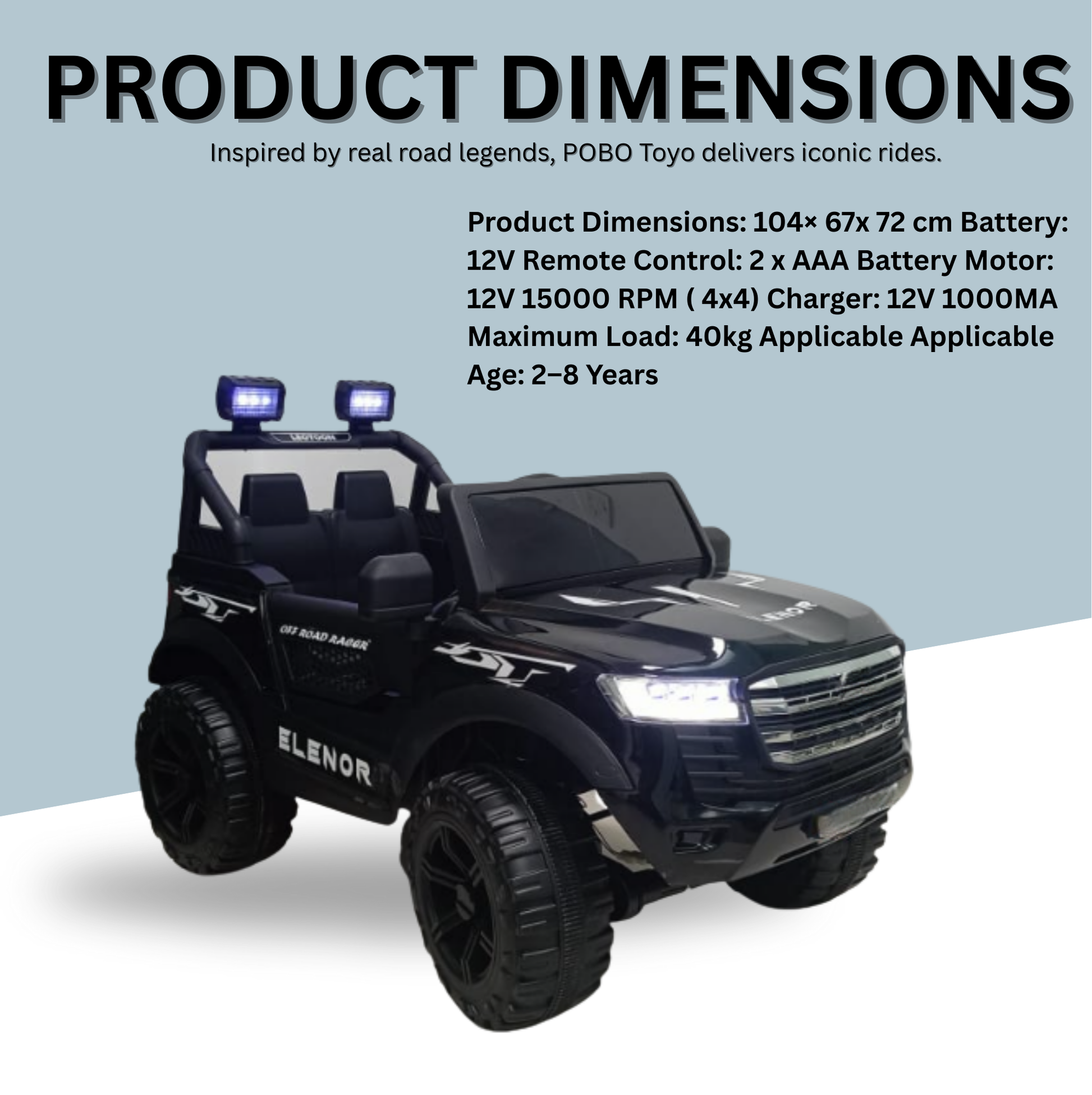 Keppz Kids Electric Ride-On Jeep  12V Battery Powered with Dual Seats & LED Lights. - Keppz