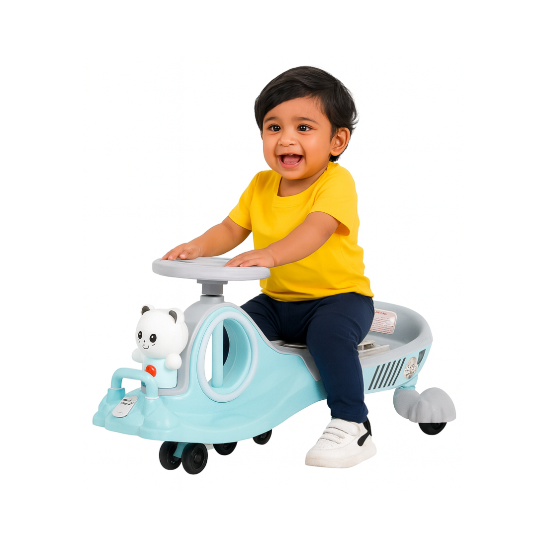 Keppz Musical Twist & Swing Car Ride-On for Kids Push and Pedal-Free Ride with Steering Wheel.