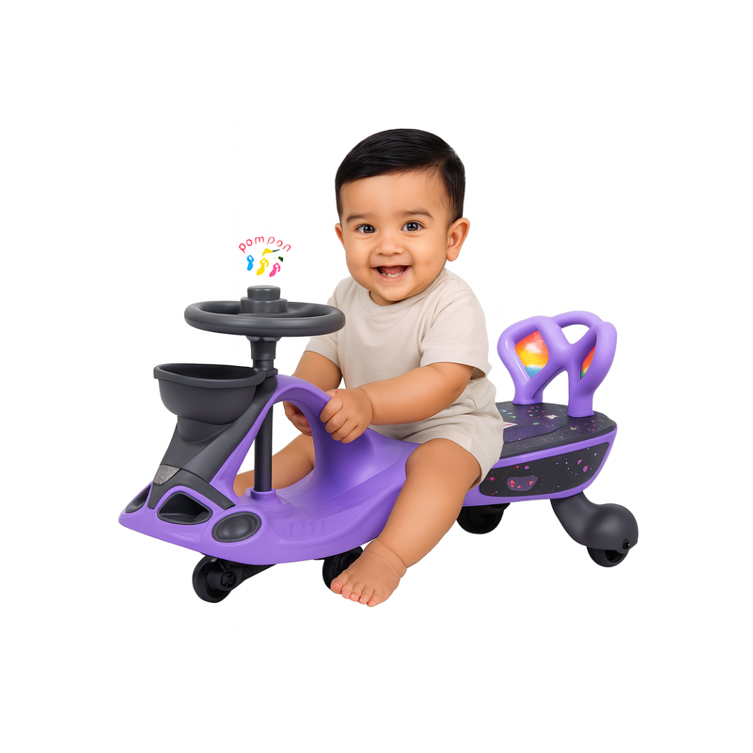 Keppz Musical Twist & Swing Car Ride-On for Kids Push and Pedal-Free Ride with Steering Wheel & Basket. - Keppz