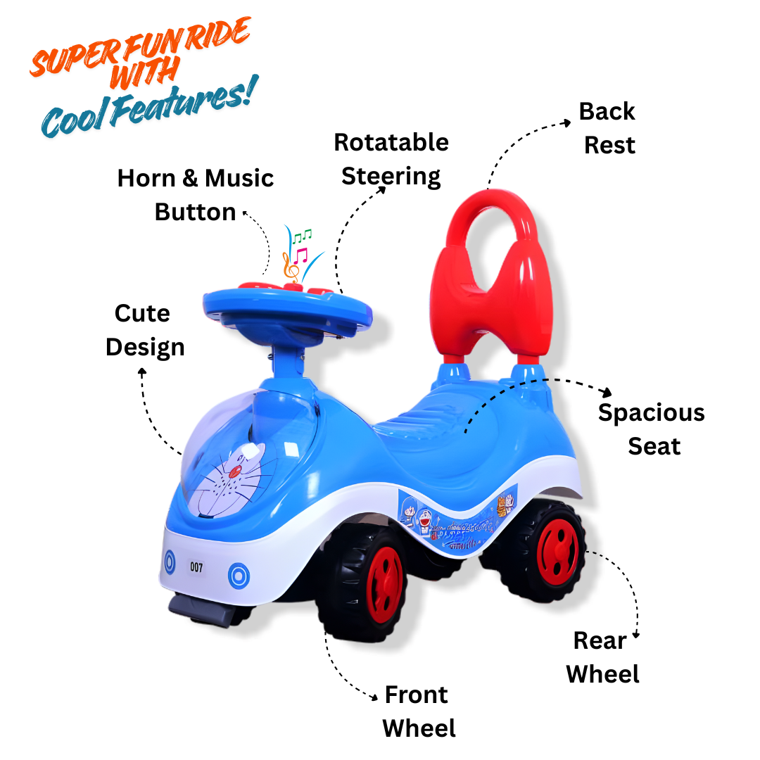 Keppz Musical Push Ride-On Car for Kids Foot-to-Floor Car with Steering Wheel & Backrest.