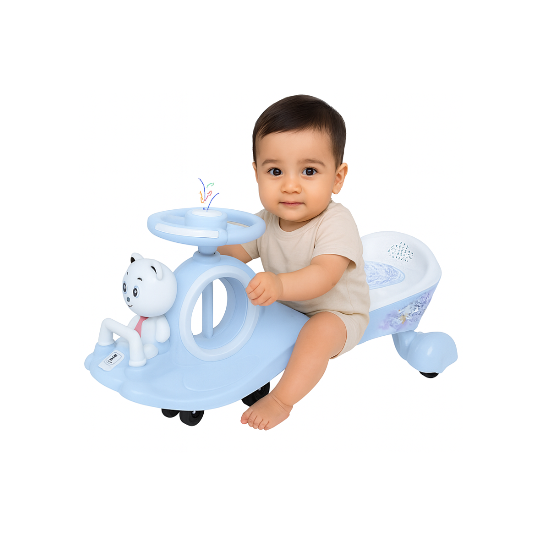 Keppz Musical Twist & Swing Car Ride-On for Kids Push and Pedal-Free Ride with Steering Wheel. - Keppz