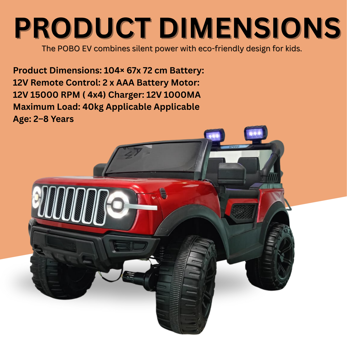 Keppz Electric Ride-On Jeep with LED Lights, Music & Parental Remote