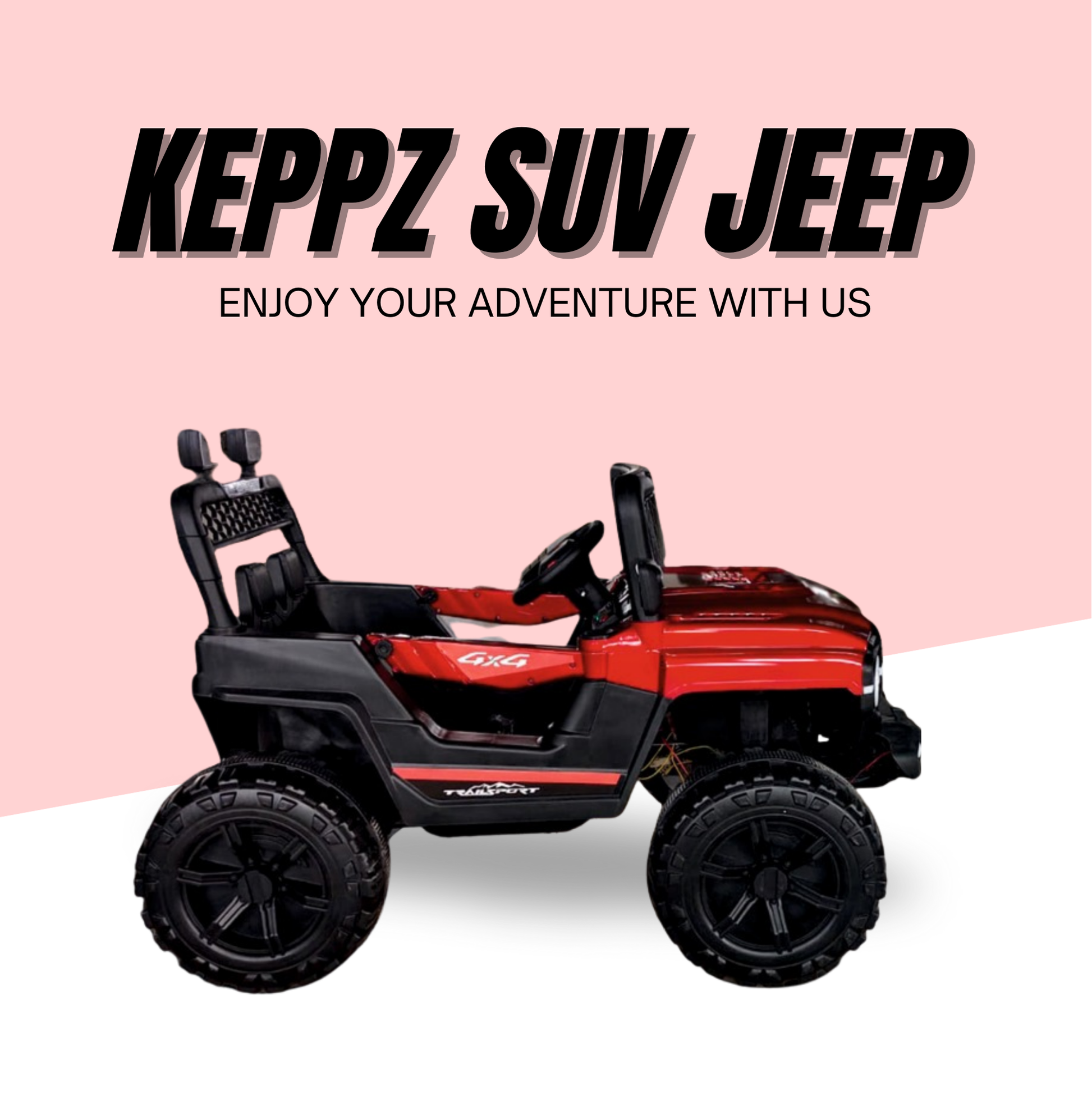 Keppz Kids Electric Ride-On Jeep Car with Remote Control, Rechargeable Battery, LED Lights & Music  2 to 6 Years. - Keppz