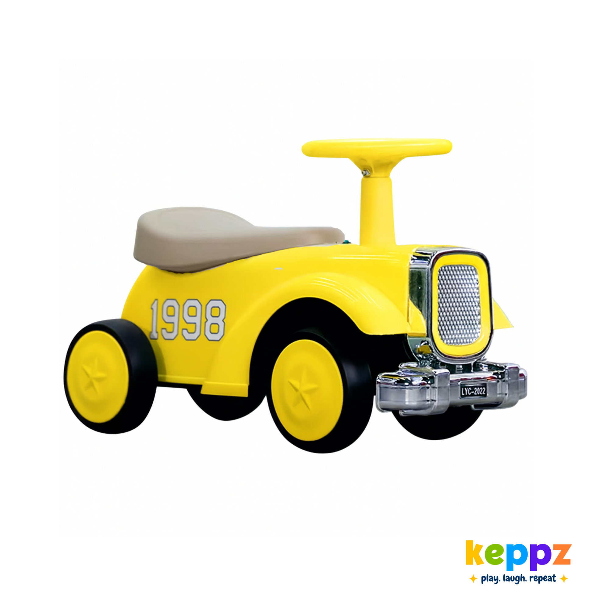 Keppz Vintage Ride-On Push Car for Kids  Classic Cream with Chrome Grille & Smooth Steering. - Keppz